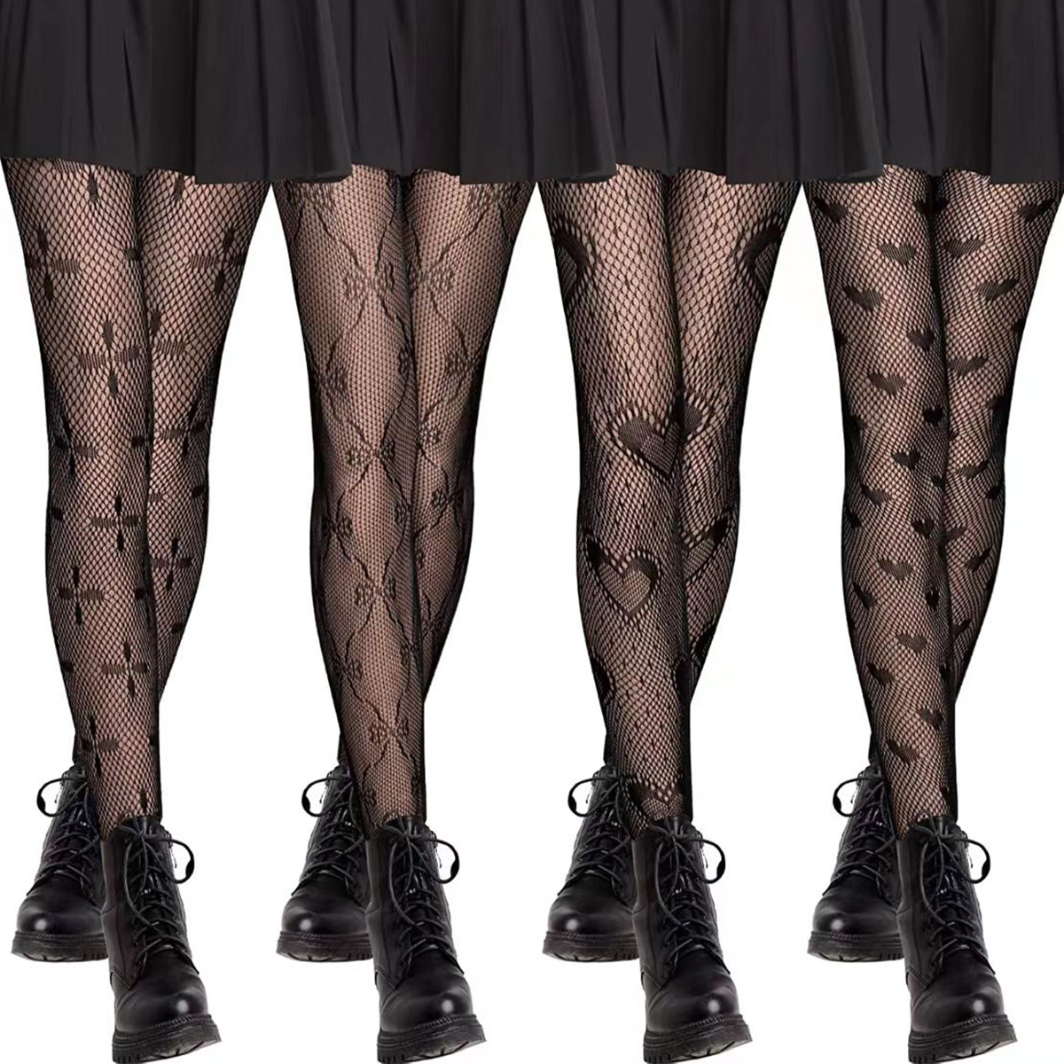 Night Teaching Room Heart Hollow Fishnet Socks Women's Hole Black Silk Pantyhose Grid Socks Sexy Net Socks Cross Border