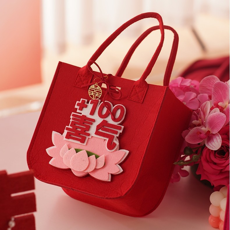 Front High Sweet Wedding Bridesmaid Accompanying Gift Red Wedding Felt Bag Wedding Guest Return Gift Bag Candy Box