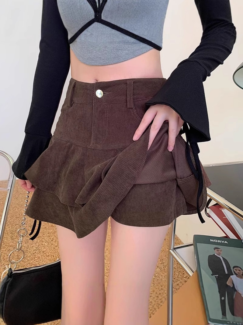 Corduroy Skirt Women's Autumn and Winter 2024 New High Waist Slimming Hip A- Line Short Skirt Small One-Step Skirt
