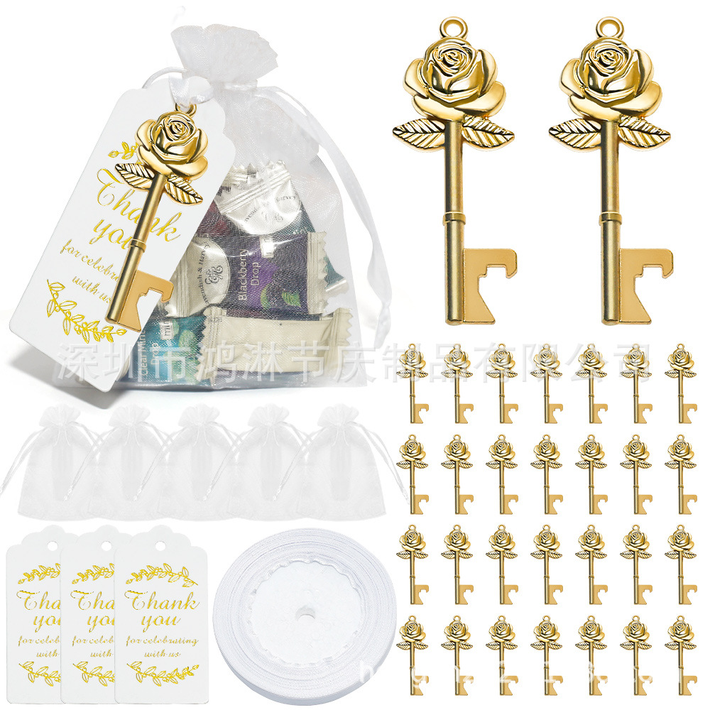 European Wedding Season Rose Key Bottle Opener Retro Wedding Party Wedding Candy Bag Guest Thanking Special Supplies