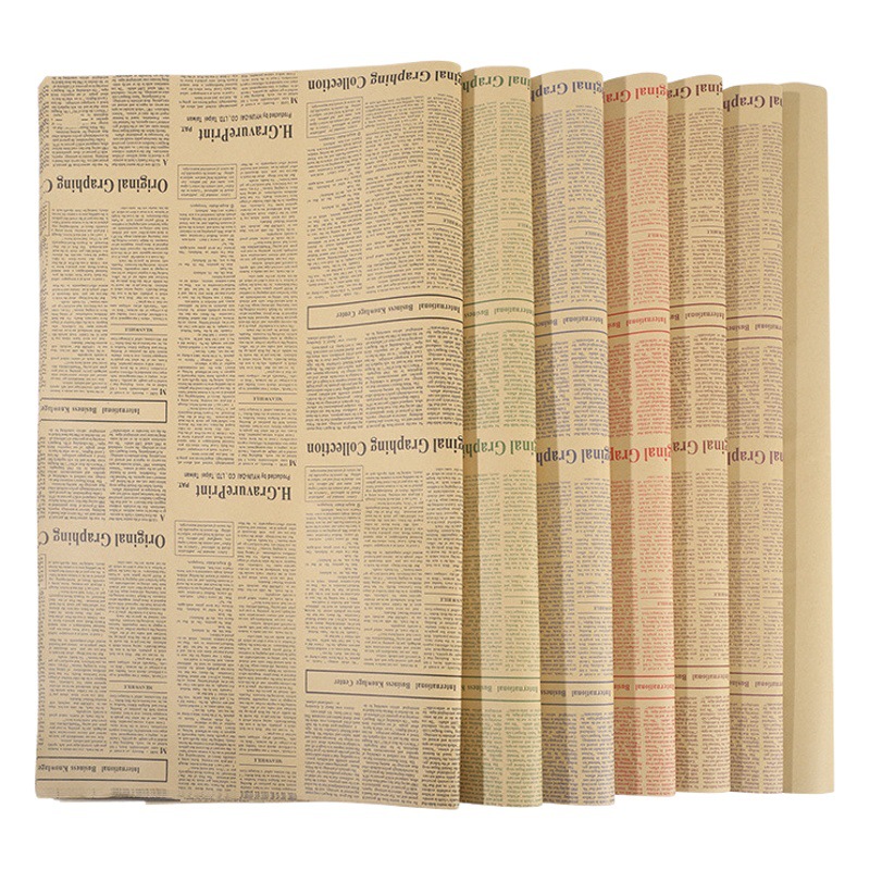 Picture of Flower Wrapping Paper Materials Wholesale Bouquet Gift Wrapping Paper Retro Flower Wrapping Kraft Paper Sunflower English Newspaper
