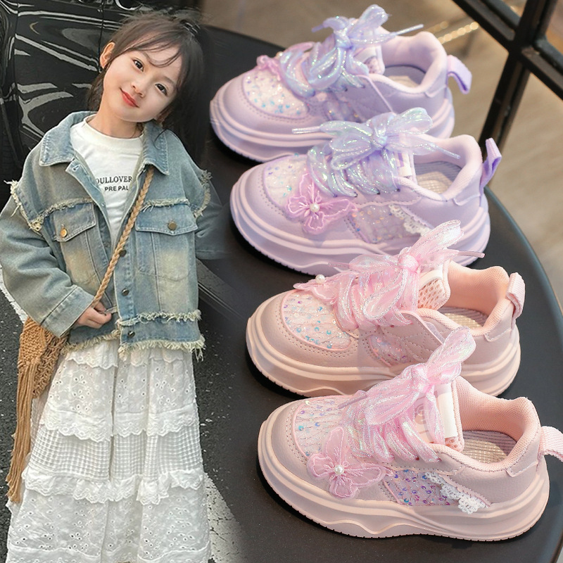 Girls Shoes 2025 Spring New Children Princess Casual Shoes Fashion Girls Bow Stylish Torre Shoes Trendy