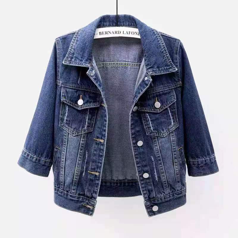Picture of Three-Quarter Sleeve Denim Jacket for Women, Short, High-End, Spring & Fall, Slim, Versatile Cardigan, Versatile Student Top