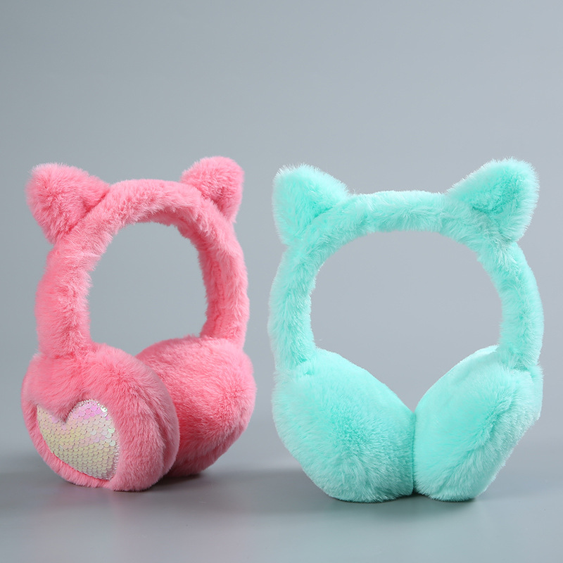 Cross-border winter warm earmuffs thickened warm plush cute sequins love Earmuffs Ear protection