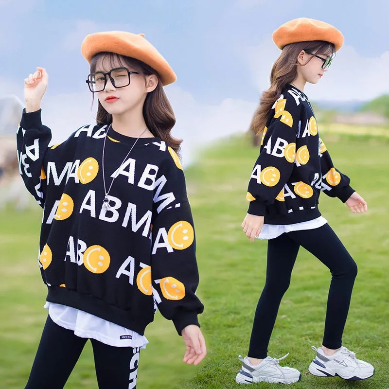 Girls' Internet Celebrant Sweat suit Children's Fashion New Spring Clothes Girls' Korean Top Leggings Two-piece Children's Clothing