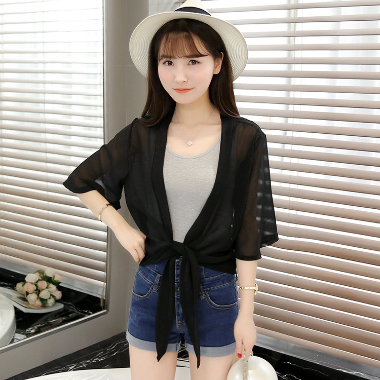 Picture of 2025 Summer Sun Protection Clothing Women's Summer Thin Chiffon Cardigan Small Shawl Loose Short Short Jacket Fashionable and Easiest for Match