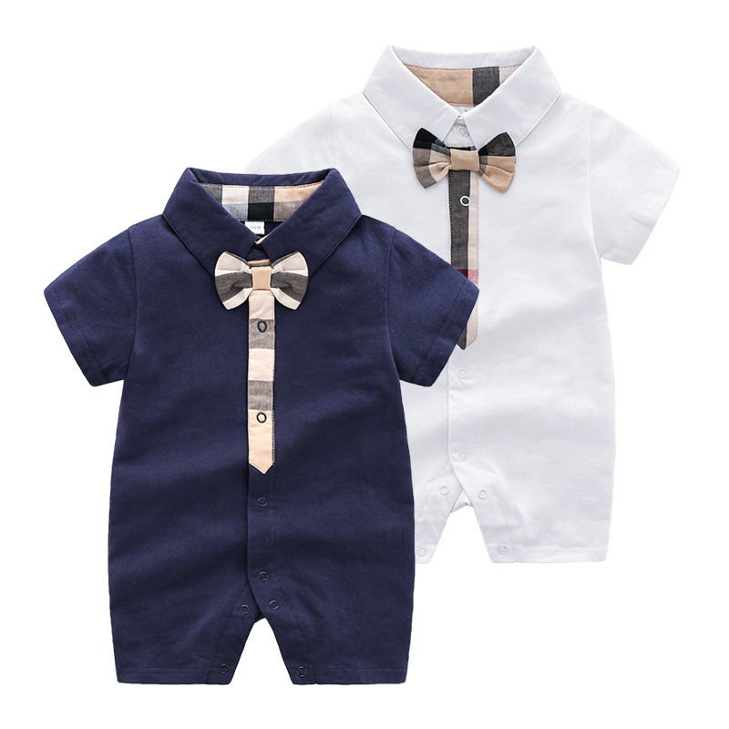 Picture of Fashionable All-match Baby Climbing Clothing Cotton Baby Clothes Knitted Short-sleeved Gentleman's New-born Ha-ha Clothes Summer Closed Full Moon