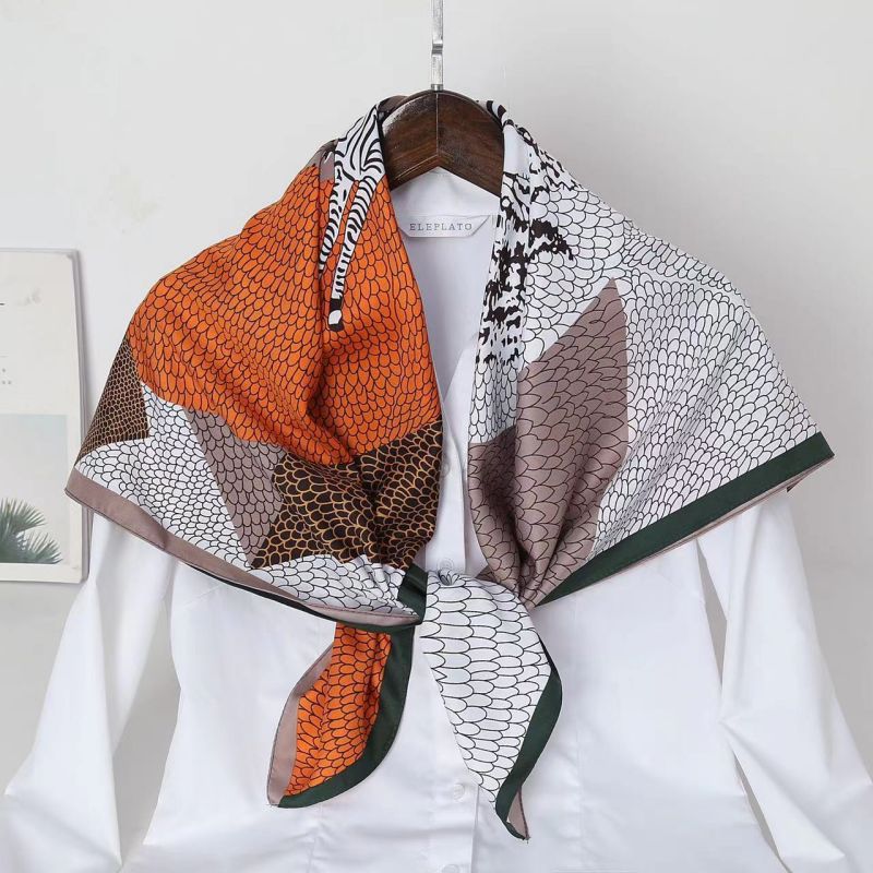 Picture of Autumn and winter all-match shawl animal printed black and white simple large square 90*90CM imitation silk twill silk scarf for women