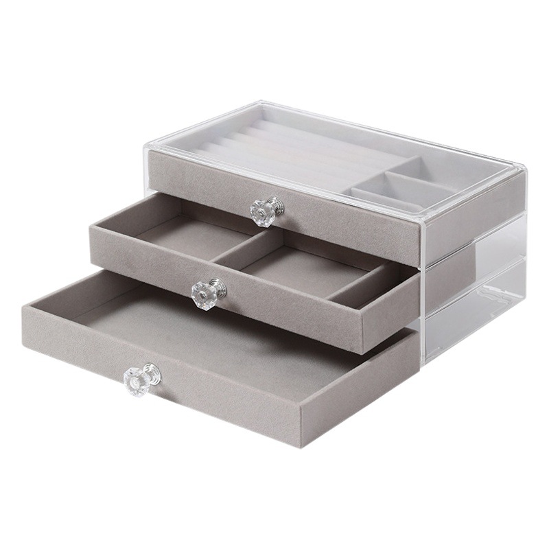 in stock acrylic three-layer flannel jewelry box drawer creative storage box gift box wholesale jewelry packaging box