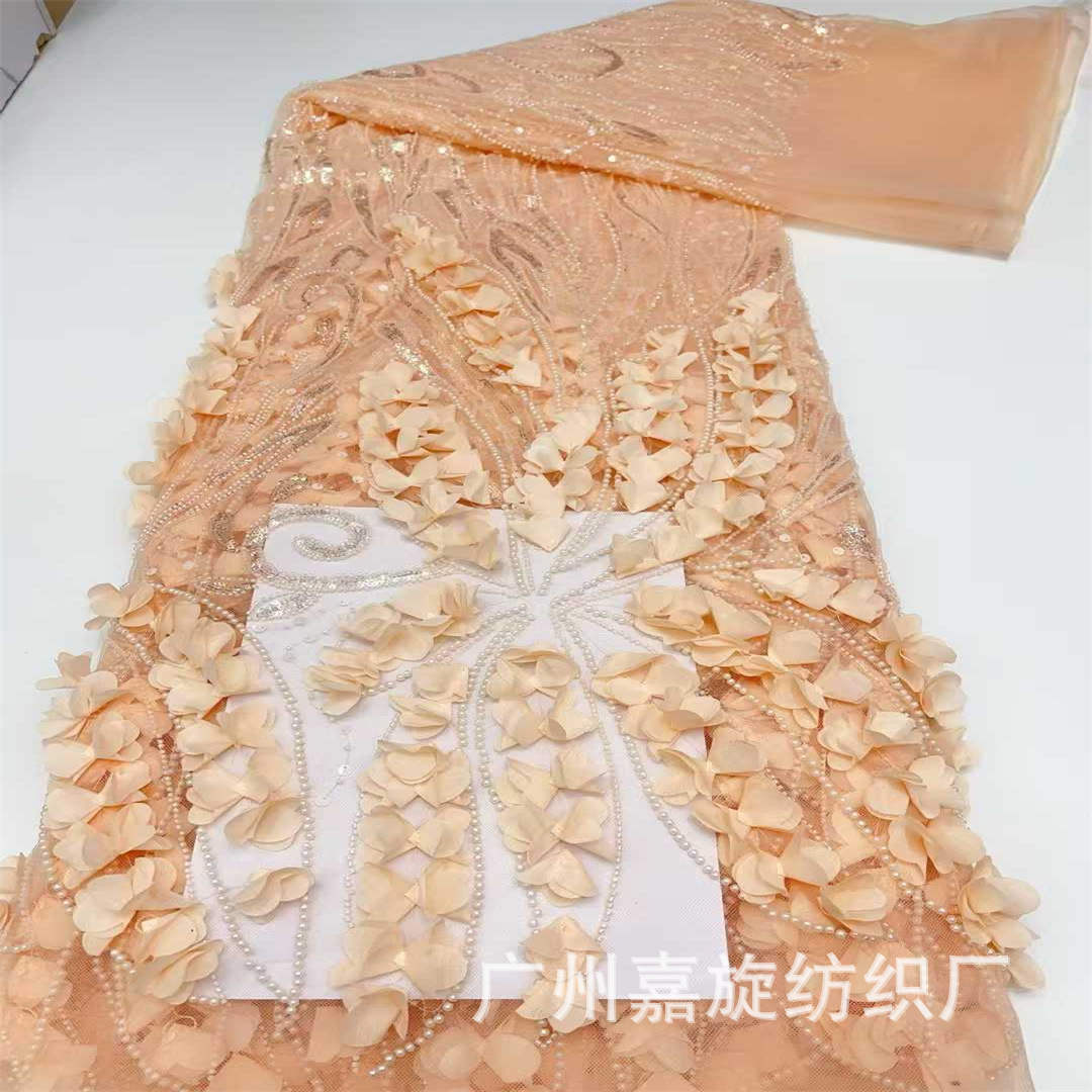 Picture of European and American Stereo Flower Beaded Mesh Embroidery Lace Fabric High Set Dress dress Stage Fashion Embroidered Cloth