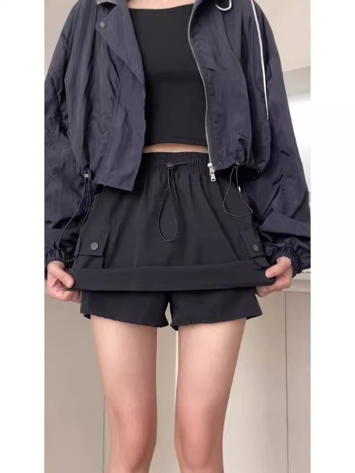 Wholesale American Workwear Short Skirt Women's Summer Thin Culottes High Waist Belly Cover Design Drawstring Skirt Isn Trend