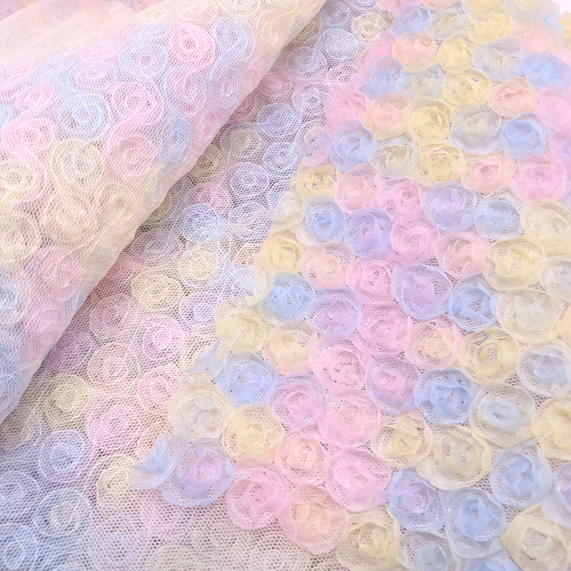 Picture of 3D Three-dimensional Small Rose Chiffon Disc Flower Mesh Embroidered Children's Clothing Hanfu Skirt Lace Lace Wedding Fabric Multicolor