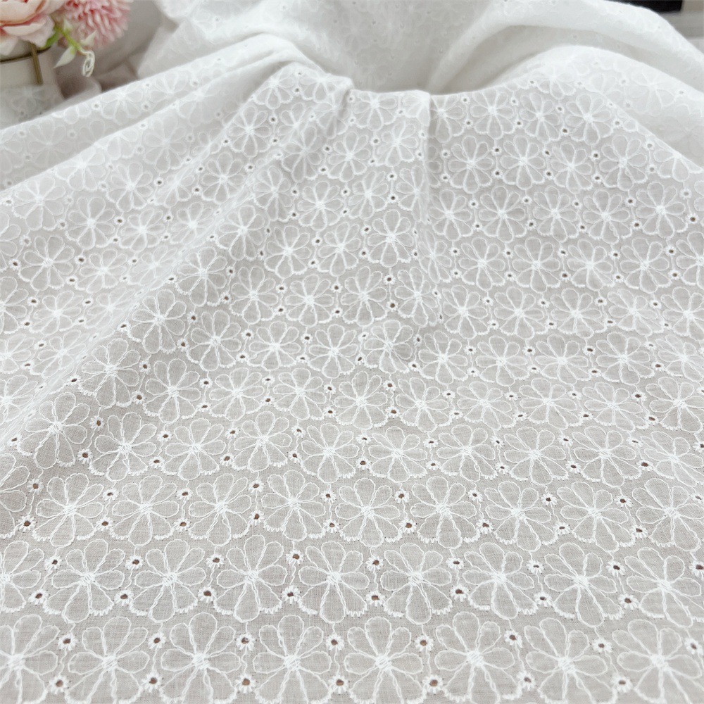 New Cotton Hollow Embroidered Fabric White Lace Full Flower Shirt dress Water Soluble Perforated Embroidered Fabric