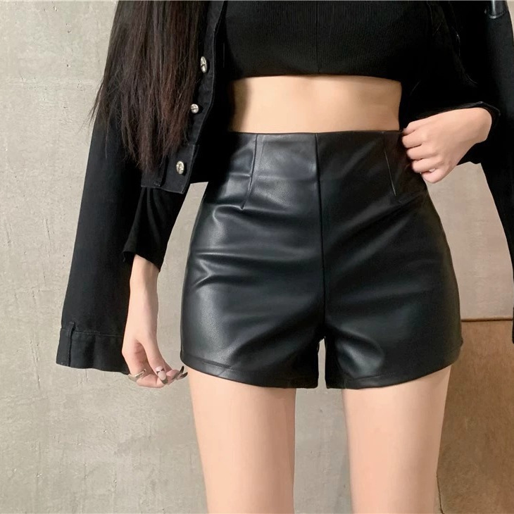 Small PU Leather Pants Women's Spice Girls Bottoming Shorts Autumn and Winter New Black Outer Wear High Waist A- Shoe Tight Boots