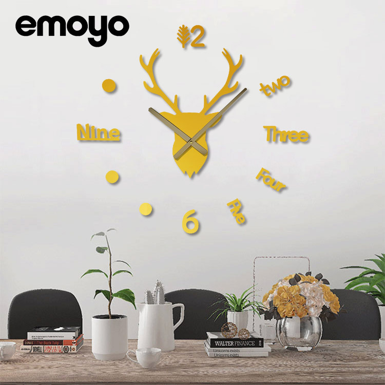 Modern Simple Deer Head Creative DIY Wall Clock Acrylic Living Room Decoration Clock Wall Silent Home Clock