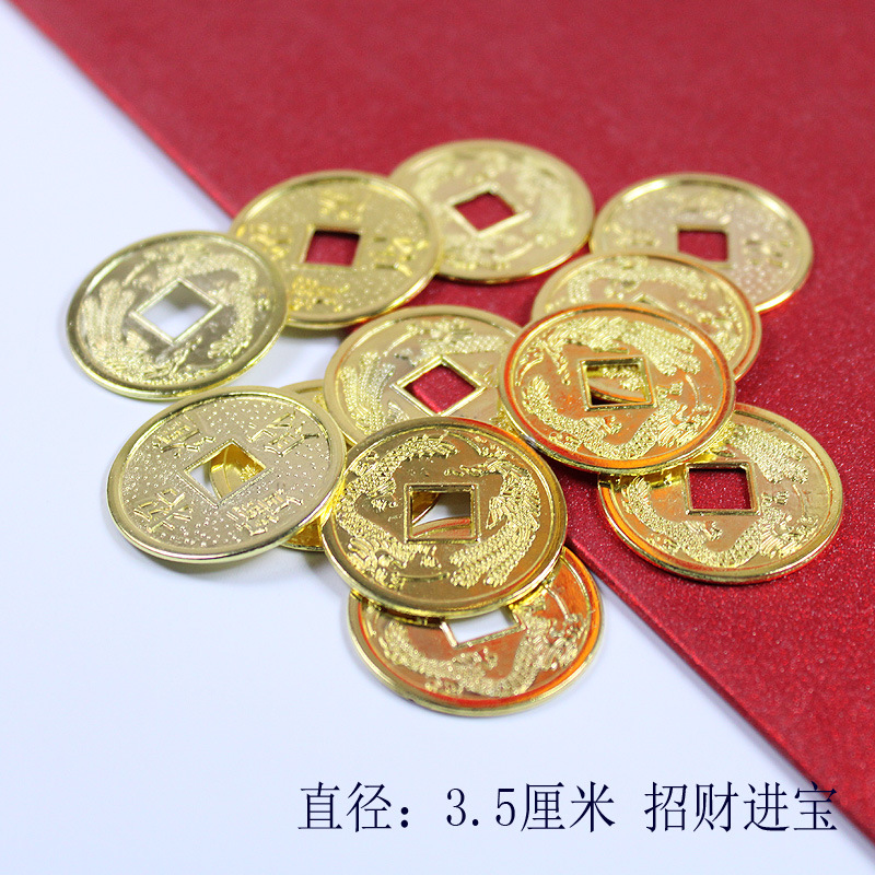 Picture of Fortune tree Crafts accessories copper coins/alloy copper coins 2.0cm Golden Lucky Dragon and Phoenix copper coins epoxy accessories