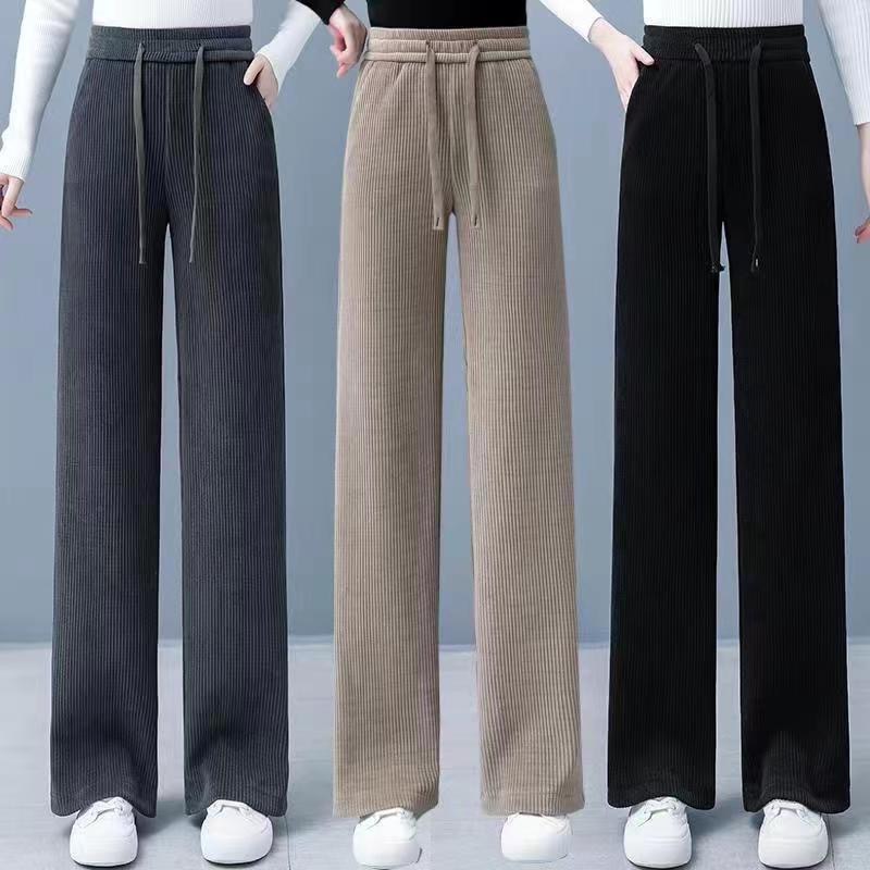 Chenille Wide-leg Pants Women's Autumn and Winter Explosions 2023 New High Waist Loose Slimming fleece-lined Warm Straight Pants