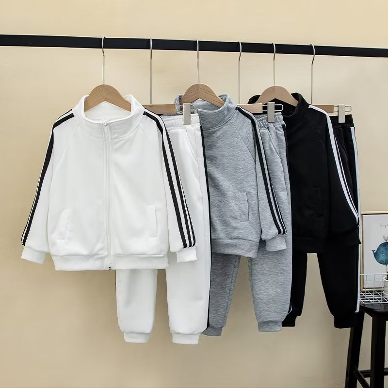 Children's three-pole leisure sports suit boys and girls zipper cardigan coat striped student Middle and big children sweater