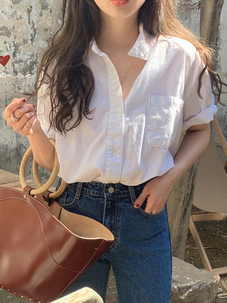 2024 Summer Short-sleeved White Shirt Women's Early Spring and Autumn Chic Niche Top New French Design Sense Shirt Cardigan
