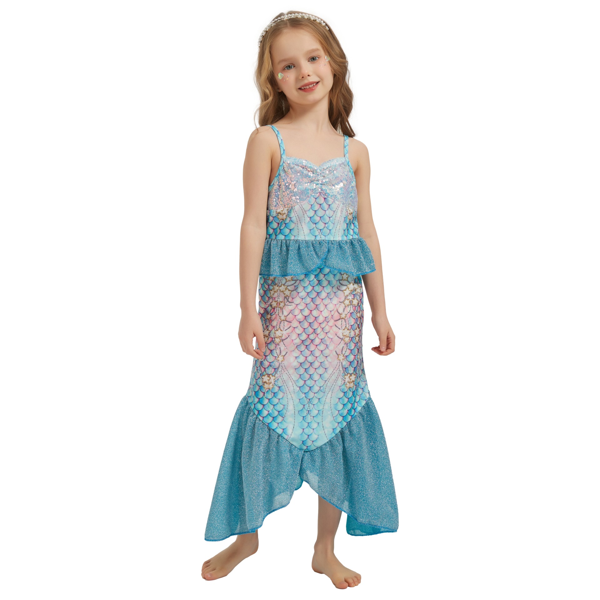Picture of Cross-Border Foreign Trade Girls Mermaid Sequin Dress Children's Fashionable Sleeveless Mermaid Princess Dress Fishtail Long Dress