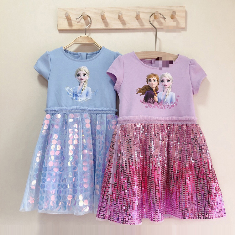 Girls Frozen Dress Summer Girls Children Elsa Skirt Elsa Short Sleeve Baby Girl Dress Princess