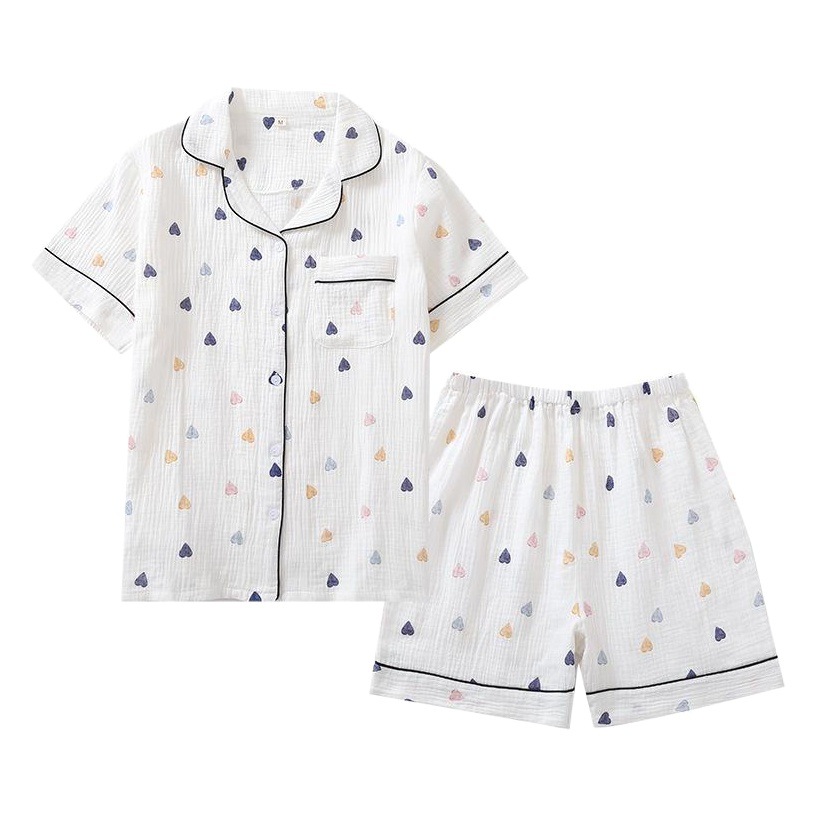 Summer New Women's Thin Home Pajamas Loose Large Size Short Sleeve Shorts Love Simple Home Clothes