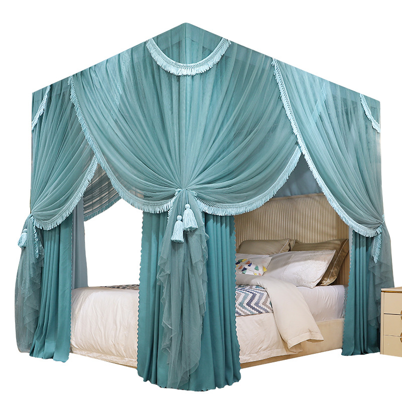 Picture of Princess Wind Shading Tassel Bed Mantle Floor-Standing Mosquito Net Thickened Cloth Curtain Court Wind Bedroom Dust-proof Net Paint Bracket