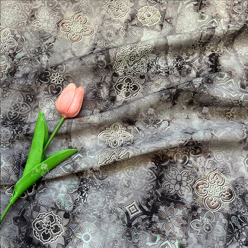 Ancient ruins, parquet, brocade cotton fabric, digital printed fabric, new Chinese style cheongsam dress, top, Hanfu fabric