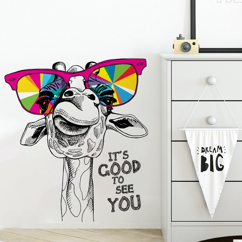New AD6162 giraffe wall stickers with glasses bedroom living room cabinet home wall decoration stickers