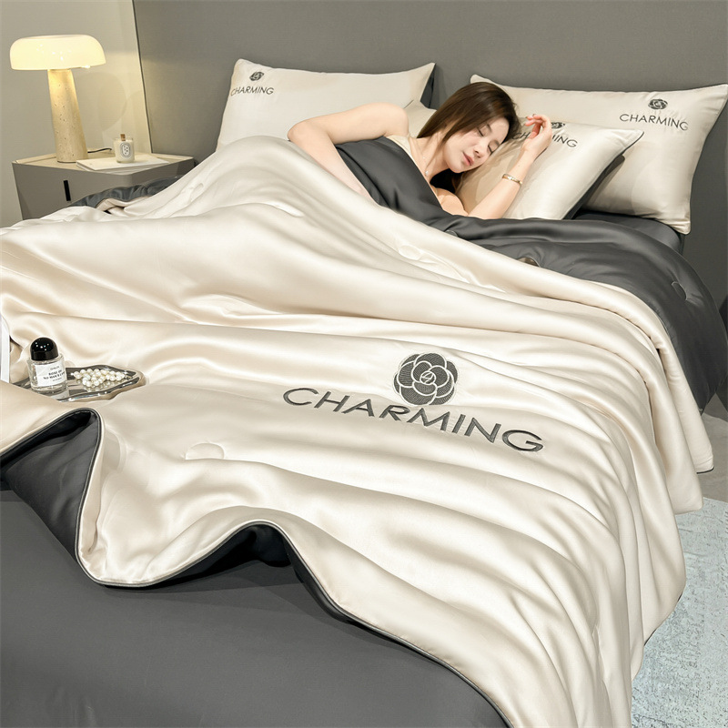 Class A Washing Ice Silk Embroidery Summer Quilt Four-Piece Set Air-Conditioned Quilt Sleeps Naked Summer Cool Quilt