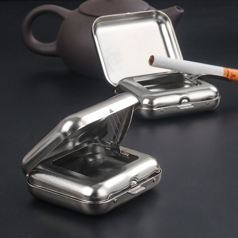 Picture of Mini Metal Ashtray Portable Small Ashtray Outdoor Portable Flap Pocket Pants Ashtray Creative Car Smoking Accessories