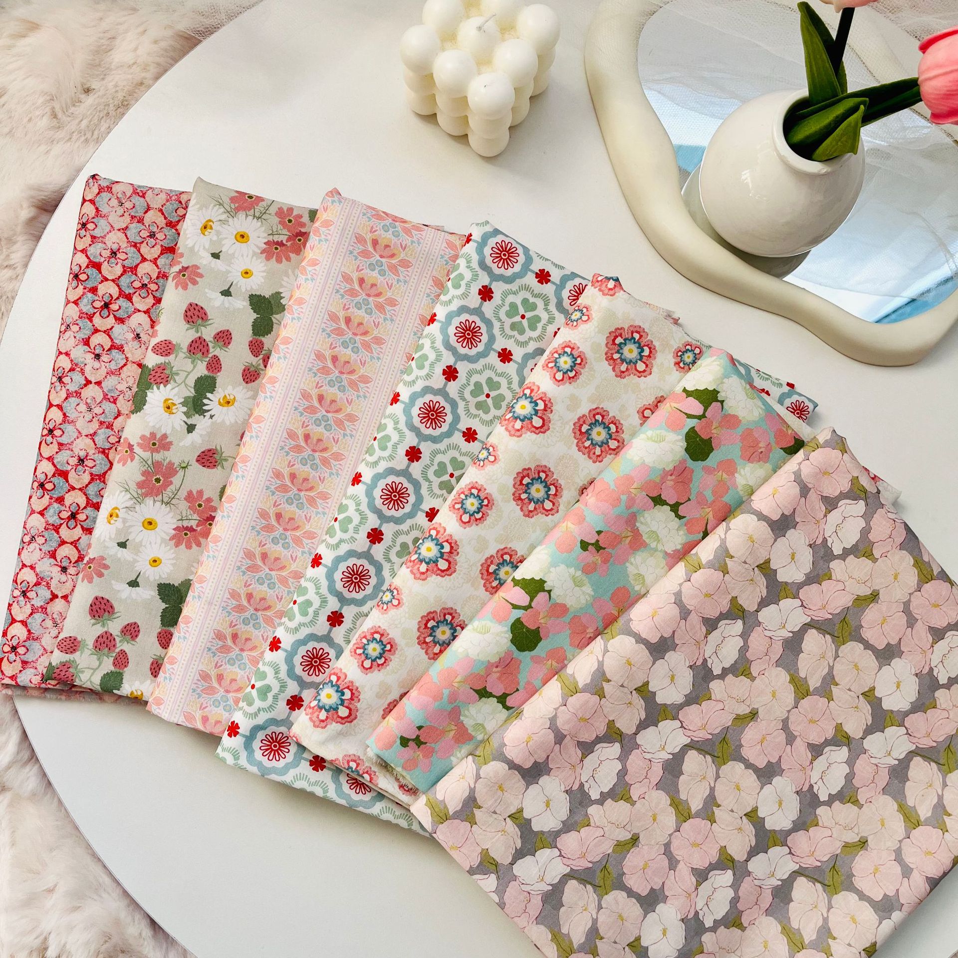 Cotton 60-Count Poplin Digital Printing Pink Small Floral Bag Cheongsam Dress Home Wear Clothing Fabric