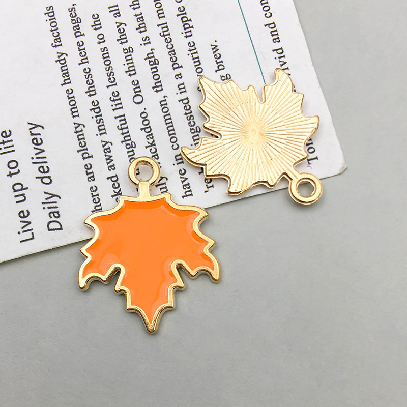 Picture of 1 new drop oil alloy colorful simulation maple pumpkin pendant pendant diy accessories