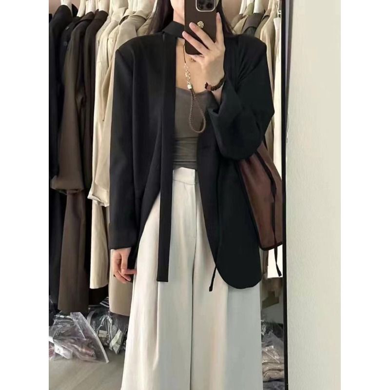 Picture of khaki V-neck Suit Jacket Women's 2025 Spring New High-end Sense Loose Casual Elegant Suit Ins Trendy
