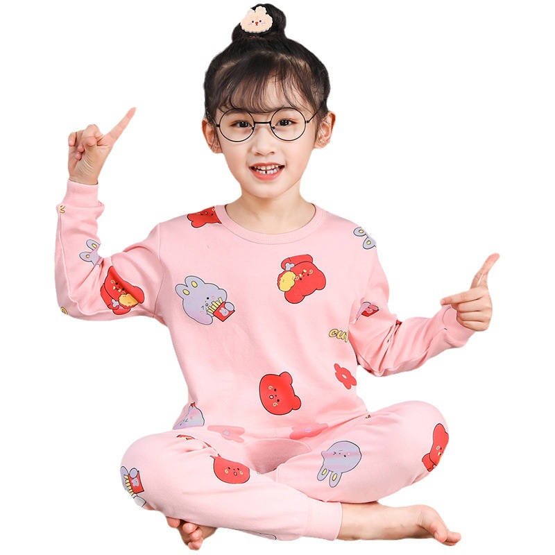 Picture of 2024 Autumn and Winter Children's Round Neck Pure Cotton Home Clothes Pajamas for Boys and Girls Cartoon Autumn Clothes and Autumn Pants Bottoming Underwear Set