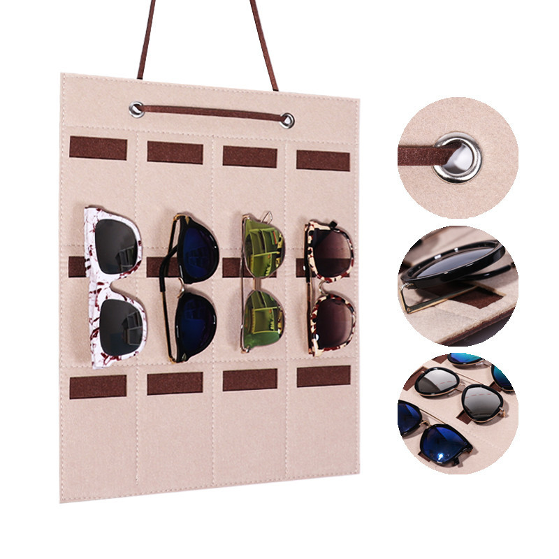 Foreign Trade Wall-Mounted Sunglasses Storage Box Glasses Storage Hanging Bag Multi-Grids Jewelry Accessories Felt Sunglasses Storage Bag