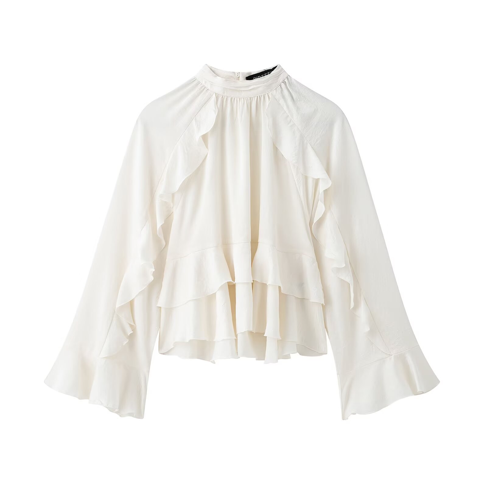 ZA Cross-border Women's Wear Wholesale European and American Style New Round Neck Laminated Flesh Covering Slim Long Sleeve Shirt 2234900