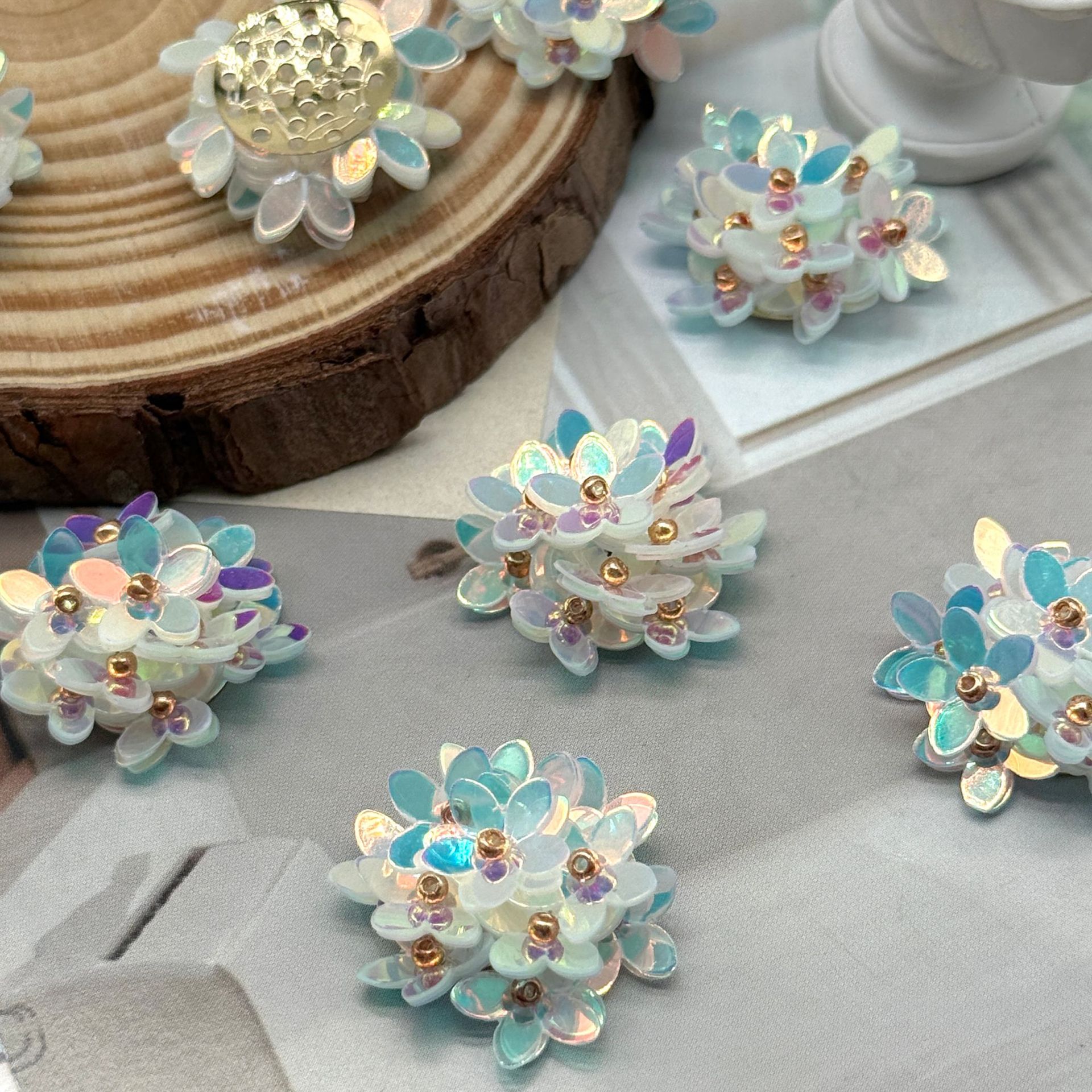 Xiaohongshu Bud Shooting Illusion Sequin Flower Handmade DIY Weaving Beaded Hair Ornament Earrings Accessories