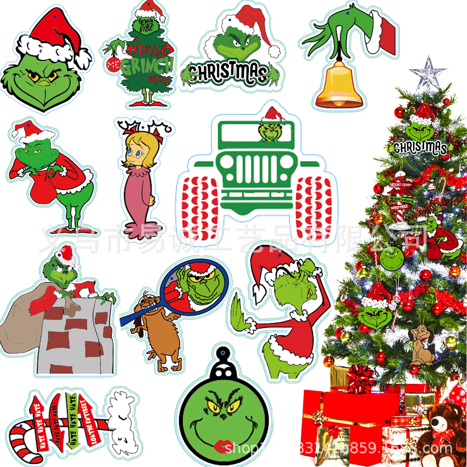 Picture of Grinch Theme Party Hanging Ornaments Hanging Ornaments Gift Hanging Tugs Decorative Hanging Tugs Christmas Tree Paper Card Pendant Ornaments