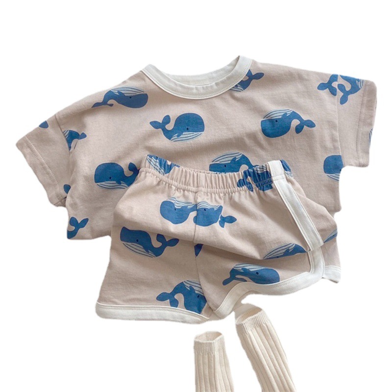 Baby Clothes Summer Korean Style Children's Clothing 2023 Summer New Baby Cartoon Printing Suit for Boys and Girls