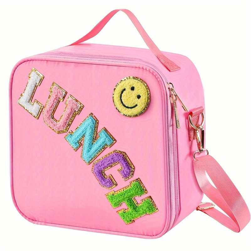 Picture of Cross-border Embroidered Letter Smiley Outdoor Portable Insulated Aluminum Lunch Bag Portable picnic bag