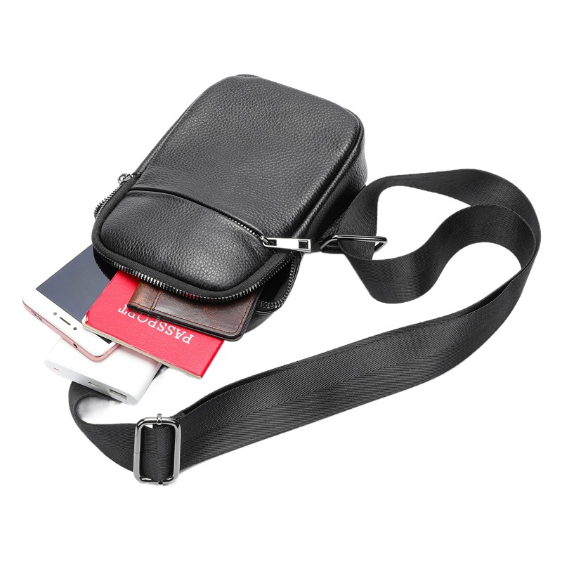 Cross-border hot sale High Texture casual messenger bag New genuine leather men's multi-functional outdoor crossbody commuter chest bag