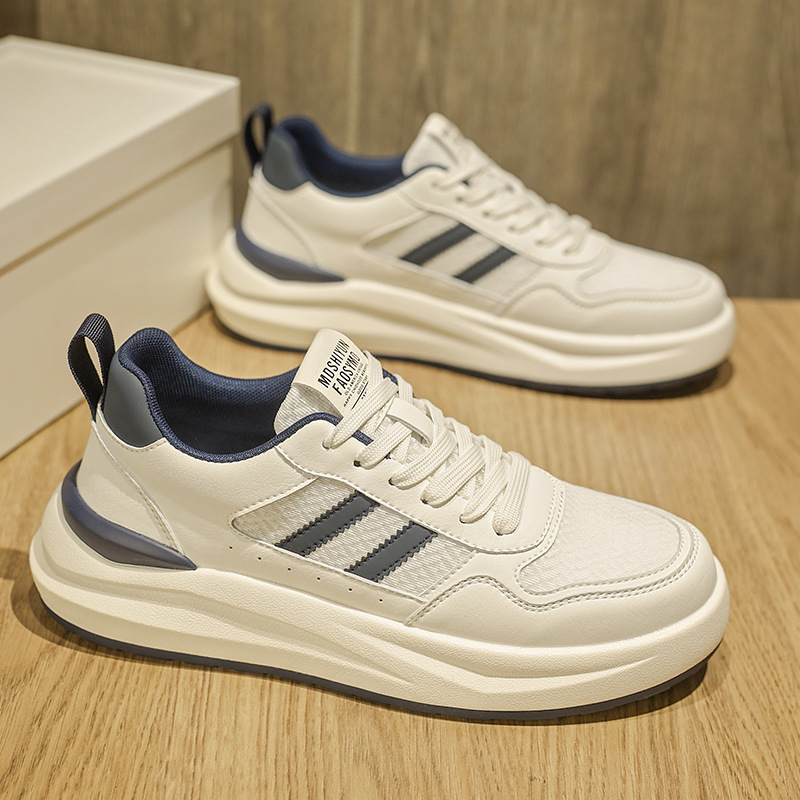 Casual Sports Sneakers for Men, New Summer Style, Breathable Mesh White Shoes, Trendy Versatile Thick-Soled Shoes for Men