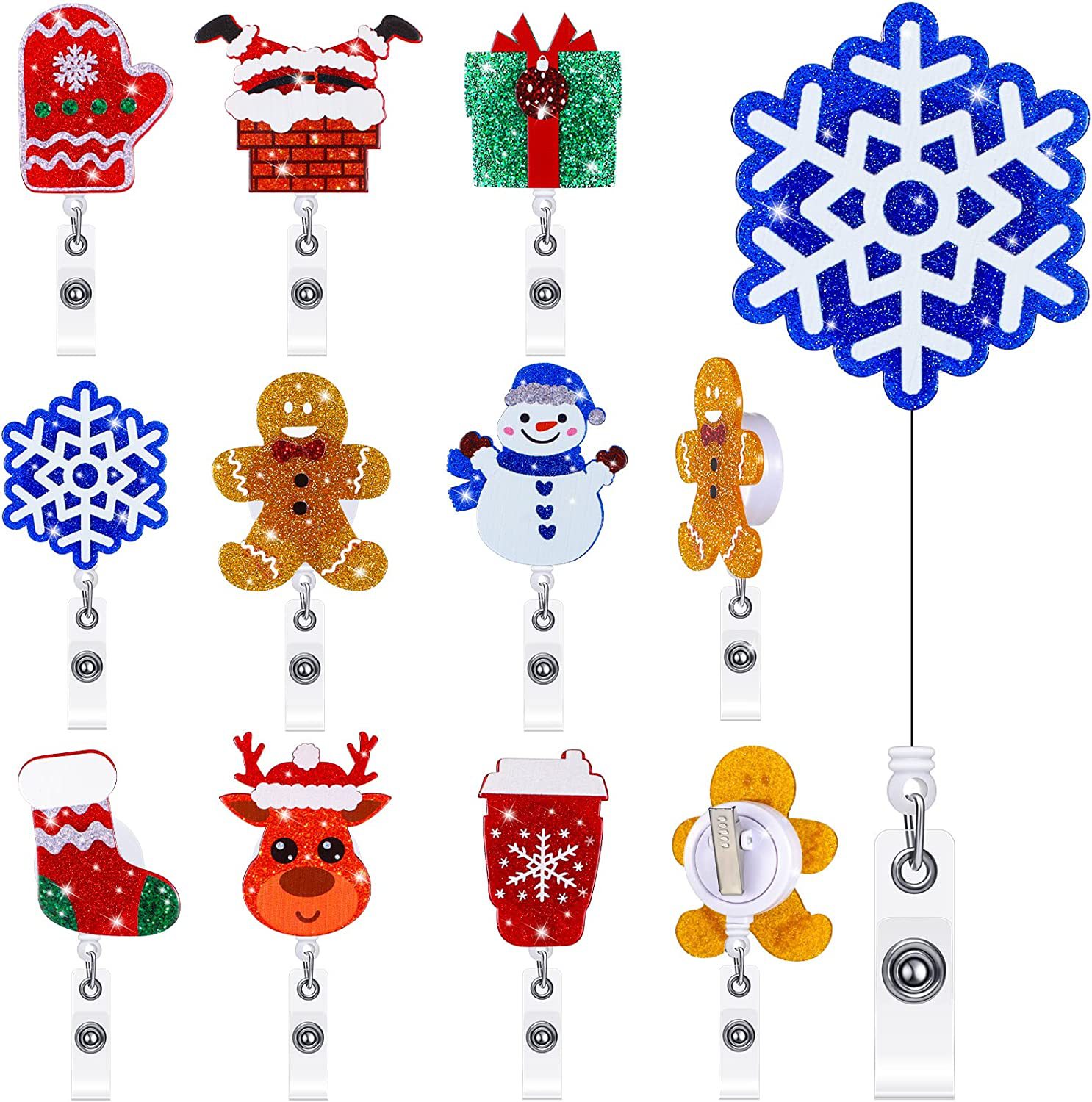 Christmas Acrylic Glitter Gingerbread Man Snowman Elk Retractable Rotating Easy-to-pull Children's Gift