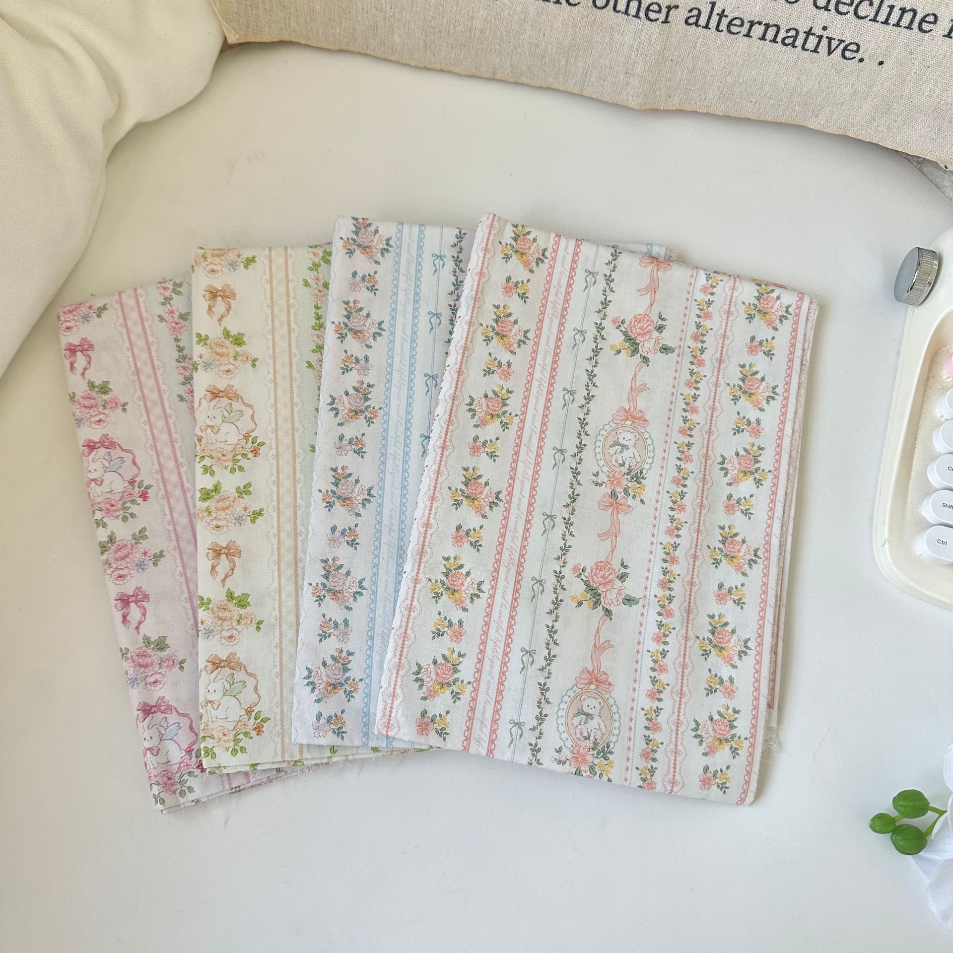 Cotton 40 digital printed fabric cute striped rabbit floral cloth women's children's clothing parent-child home clothing