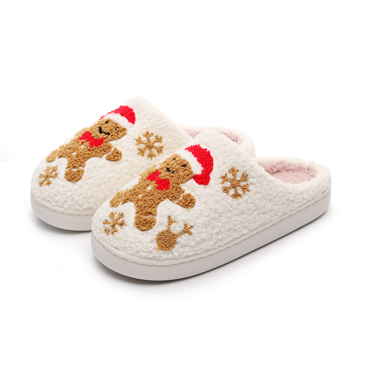Cross-border Christmas Snowflake Gingerbread Cotton Slippers for Men and Women Home Cute Comfortable Couple Wool Slippers Labeling