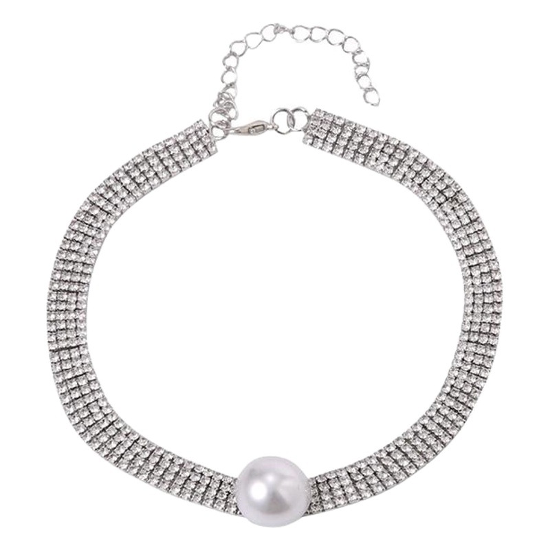 Light Luxury Full Diamond Simple Short Necklace for Women, Elegant Collarbone Chain Choker Trendy Neck Accessory with Pearls