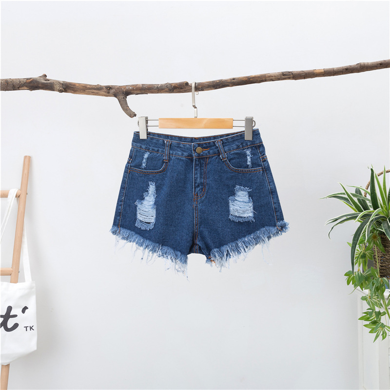 Picture of plus size chubby girl Loose Denim Shorts Women's Summer Korean-style High Waist Ripped 100.00kg Slim-fit Wide Leg A- shaped Hot Pants