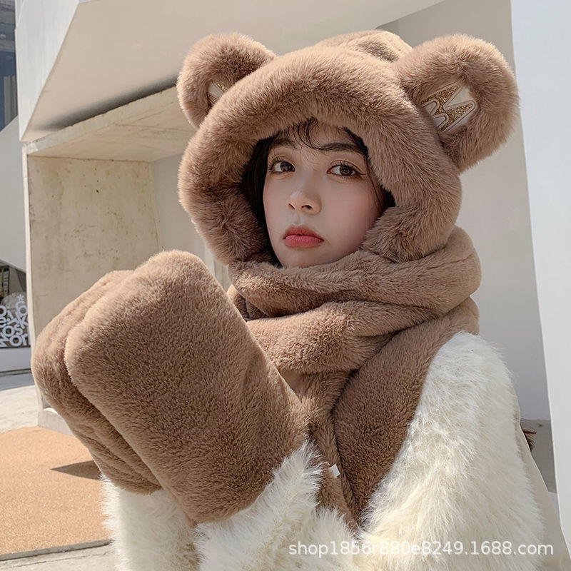 Picture of Autumn and winter classic hat scarf gloves three-piece set warm fleece-lined thickened all-match women's scarf suit wholesale