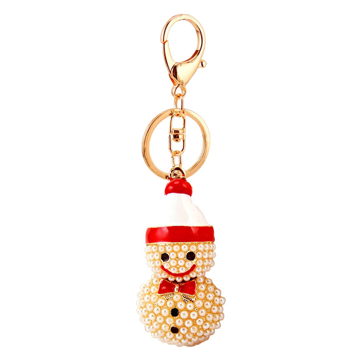 Creative Christmas Crafts Cute Cartoon Pearl Snowman Car Keychain Women's Bag Accessories Small Pendant 699